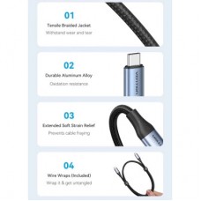 Дата кабель USB-C to USB-C 1.0m USB4.0 240W (50V/5A) 8K60Hz Thunderbolt 4 Gray Aluminum Alloy Vention (TAVHF) - Фото