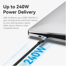 Дата кабель USB-C to USB-C 1.0m USB4.0 240W (50V/5A) 8K60Hz Thunderbolt 4 Gray Aluminum Alloy Vention (TAVHF) - Фото