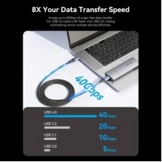Дата кабель USB-C to USB-C 1.0m USB4.0 240W (50V/5A) 8K60Hz Thunderbolt 4 Gray Aluminum Alloy Vention (TAVHF) - Фото