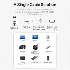 Дата кабель USB-C to USB-C 1.0m USB4.0 240W (50V/5A) 8K60Hz Thunderbolt 4 Gray Aluminum Alloy Vention (TAVHF) - Фото