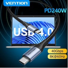 Дата кабель USB-C to USB-C 1.0m USB4.0 240W (50V/5A) 8K60Hz Thunderbolt 4 Gray Aluminum Alloy Vention (TAVHF) - Фото