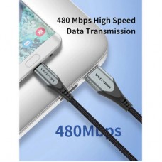 Дата кабель USB 2.0 AM to Micro 5P 0.25m 3.0A (18W) PVC Gray Aluminum Alloy Vention (COAHC) - Фото