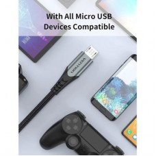 Дата кабель USB 2.0 AM to Micro 5P 0.25m 3.0A (18W) PVC Gray Aluminum Alloy Vention (COAHC) - Фото