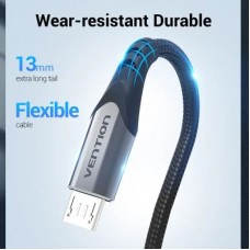 Дата кабель USB 2.0 AM to Micro 5P 0.25m 3.0A (18W) PVC Gray Aluminum Alloy Vention (COAHC) - Фото