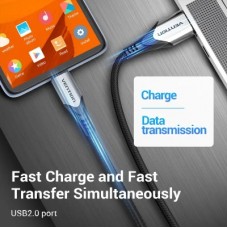 Дата кабель USB 2.0 AM to Micro 5P 0.25m 3.0A (18W) PVC Gray Aluminum Alloy Vention (COAHC) - Фото