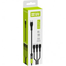Дата кабель USB 2.0 AM to Lightning + Micro 5P + Type-C 1.2m 3.0A (PD60W data) Black ColorWay - Фото