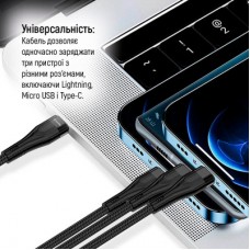 Дата кабель USB 2.0 AM to Lightning + Micro 5P + Type-C 1.2m 3.0A (PD60W data) Black ColorWay - Фото