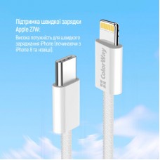 Дата кабель USB-C to Lightning 1.0m 27W grey ColorWay (CW-CBPDCL061-GR) - Фото