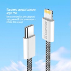 Дата кабель USB-C to Lightning 1.0m 27W black ColorWay (CW-CBPDCL061-BK) - Фото