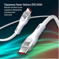 Дата кабель USB-C to USB-C 1.0m (PD Fast Charging 240W) 5А white ColorWay (CW-CBPDCC065-WT) - Фото