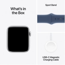 Смарт-часы Apple Watch SE 2024 GPS 44mm Silver Aluminium Case with Denim Sport Band - S/M (MXEQ3QH/A) - Фото