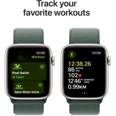 Смарт-часы Apple Watch SE 2024 GPS 44mm Starlight Aluminium Case with Lake Green Sport Loop (MXEW3QH/A) - Фото