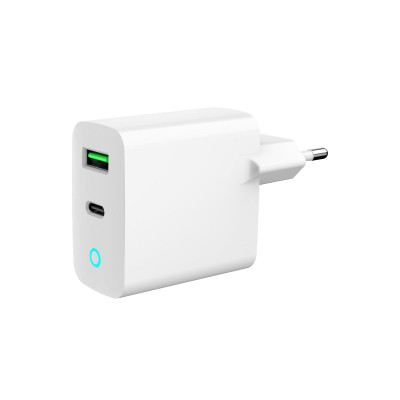 Зарядний пристрій Gembird 1xUSB-A + 1 Type-C (PD20 Вт + QC3.0 18 Вт) white (TA-UC-PDQC20L-W-01)