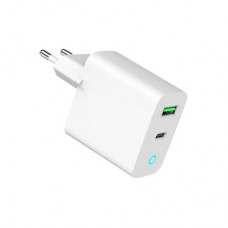 Зарядний пристрій Gembird 1xUSB-A + 1 Type-C (PD20 Вт + QC3.0 18 Вт) white (TA-UC-PDQC20L-W-01) - Фото