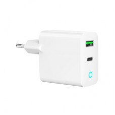 Зарядний пристрій Gembird 1xUSB-A + 1 Type-C (PD20 Вт + QC3.0 18 Вт) white (TA-UC-PDQC20L-W-01) - Фото