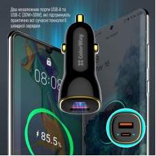 Зарядний пристрій ColorWay PowerDelivery PPS USB (USB-A + USB-C) (60 W) Black (CW-CHA046PD-BK) - Фото