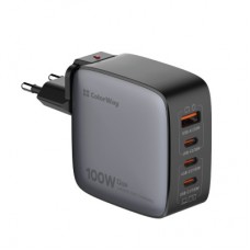 Зарядний пристрій ColorWay Power Delivery GaN (USB-A + 3 USB TYPE-C) (100 W) (CW-CHS047PD-BK) - Фото