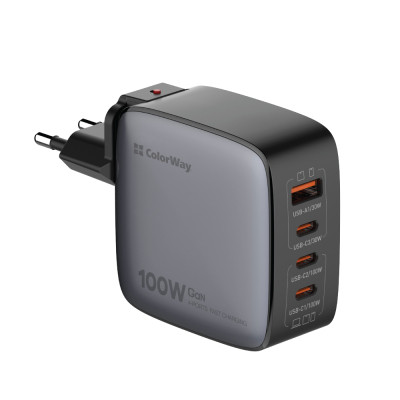 Зарядний пристрій ColorWay Power Delivery GaN (USB-A + 3 USB TYPE-C) (100 W) (CW-CHS047PD-BK)
