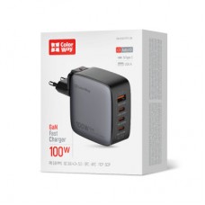 Зарядний пристрій ColorWay Power Delivery GaN (USB-A + 3 USB TYPE-C) (100 W) (CW-CHS047PD-BK) - Фото