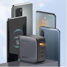 Зарядний пристрій ColorWay Power Delivery GaN (USB-A + 3 USB TYPE-C) (100 W) (CW-CHS047PD-BK) - Фото