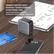 Зарядний пристрій ColorWay Power Delivery GaN (USB-A + 3 USB TYPE-C) (100 W) (CW-CHS047PD-BK) - Фото