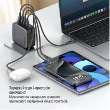 Зарядний пристрій ColorWay Power Delivery GaN (USB-A + 3 USB TYPE-C) (100 W) (CW-CHS047PD-BK) - Фото