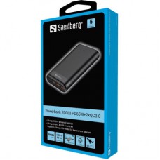 Батарея універсальна Sandberg 20000 mAh, PD/65W, QC/3.0, Always-ON-Mode, +cable 100 W (420-62) - Фото
