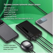 Батарея універсальна ColorWay 20 000 mAh PD/65W, QC/3.0, black (CW-PB200LPA3BK-PDD) - Фото