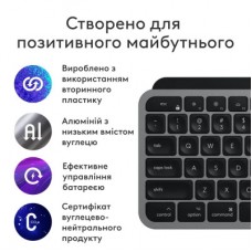 Клавіатура Logitech MX Keys S для MAC Bluetooth/Wireless UA Space Grey (920-011637) - Фото