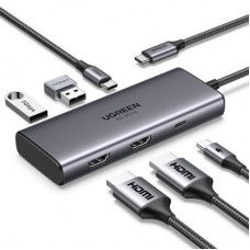 Концентратор Ugreen USB3.1 Type-C to HDMIx2 4K60Hz (8k30Hz)/USB3.0x2/Type-C/PD 100W CM498 (15852) - Фото