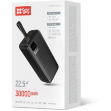 Батарея універсальна ColorWay 30 000 mAh PD/18W, QC3.0/22.5, Digital Display, Black (CW-PB300LPC5BK-PDD) - Фото