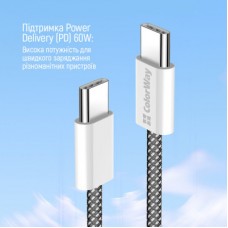 Дата кабель USB-C to USB-C 1.0m 60W 3.0А black ColorWay (CW-CBPDCC061-BK) - Фото