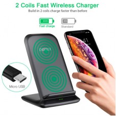 Зарядний пристрій Choetech 15W Fast Wireless Charging Stand 2coils black (T555-F-BK) - Фото