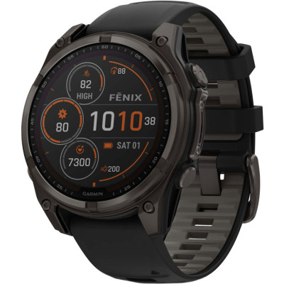 Смарт-годинник Garmin fenix 8 47 mm, Saph Solar, CrbnGry Ti/Blk, Blk/PblGryBnd (010-02906-11)