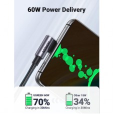 Дата кабель USB-C to USB-C 3.0m 60W US255 90-degree Angle Black Ugreen (80714) - Фото