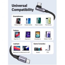 Дата кабель USB-C to USB-C 3.0m 60W US255 90-degree Angle Black Ugreen (80714) - Фото