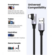 Дата кабель USB 3.0 AM to Type-C 1.0m 60W US385 90-degree Black Ugreen (20299) - Фото