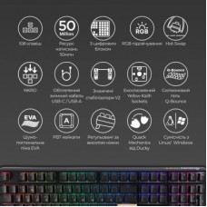 Клавиатура Ducky One 3 Cherry MX Blue RGB UA USB Black (DKON2108ST-CUAPXCLAWSC1) - Фото