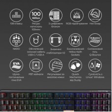 Клавіатура Ducky One 3 Cherry MX Red RGB UA USB Black (DKON2108ST-RUAPXCLAWSC1) - Фото