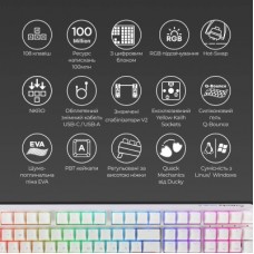 Клавіатура Ducky One 3 Cherry MX Red RGB UA USB White (DKON2108ST-RUAPXPWWWSC1) - Фото