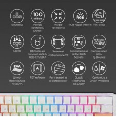 Клавіатура Ducky One 3 Mini Cherry MX Brown RGB UA USB White (DKON2161ST-BUAPXPWWWSC1) - Фото