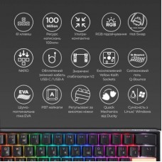 Клавіатура Ducky One 3 Mini Cherry MX Red RGB UA USB Black (DKON2161ST-RUAPXCLAWSC1) - Фото