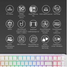 Клавіатура Ducky One 3 TKL Cherry MX Blue RGB UA USB White (DKON2187ST-CUAPXPWWWSC1) - Фото