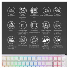 Клавіатура Ducky One 3 TKL Cherry MX Brown RGB UA USB White (DKON2187ST-BUAPXPWWWSC1) - Фото
