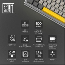Клавіатура Epomaker EK68 65 Budgerigar V2 Switch Hot-Swap RGB Wireless/Bluetooth/USB UA Black (EK68-B-BV2) - Фото