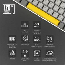 Клавіатура Epomaker EP84 Plus 75 Wisteria Linear Switch Hot-Swap RGB Wireless/Bluetooth/USB UA White - Фото
