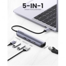 Концентратор Ugreen USB3.0 Type-C to HDMI 4K30Hz/USB 3.0x2/RJ45/PD CM418 (10919) - Фото