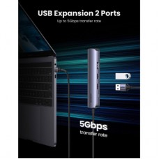Концентратор Ugreen USB3.0 Type-C to HDMI 4K30Hz/USB 3.0x2/RJ45/PD CM418 (10919) - Фото