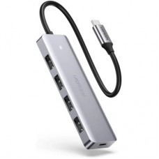 Концентратор Ugreen CM219 HUB Type-C to 4xUSB with USB-C Power Port (Gray) (70336) - Фото