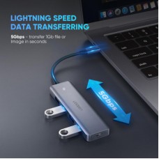 Концентратор Ugreen CM219 HUB Type-C to 4xUSB with USB-C Power Port (Gray) (70336) - Фото
